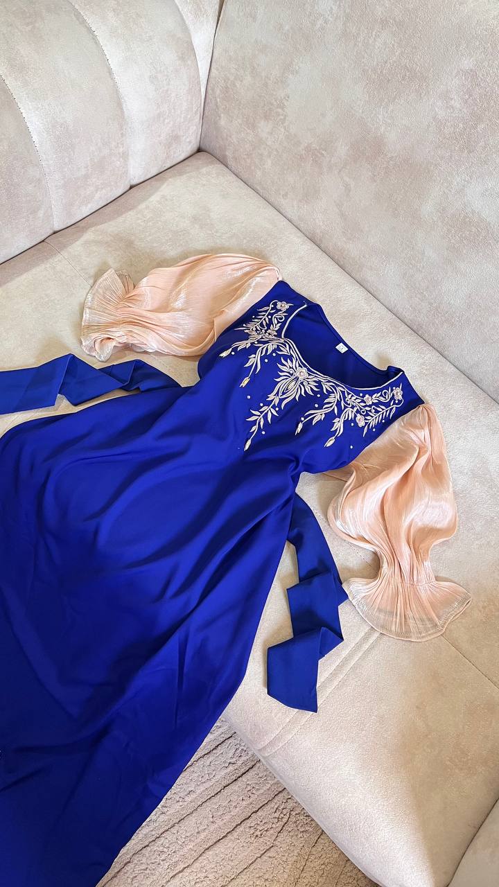 Elegant Dress with Gold Embroidery – Premium Crepe Fabric