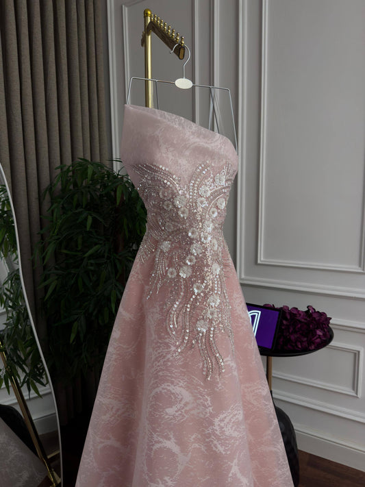 DIO Pink Gibbon Cloche Evening Dress with Embroidered Beaded Trim