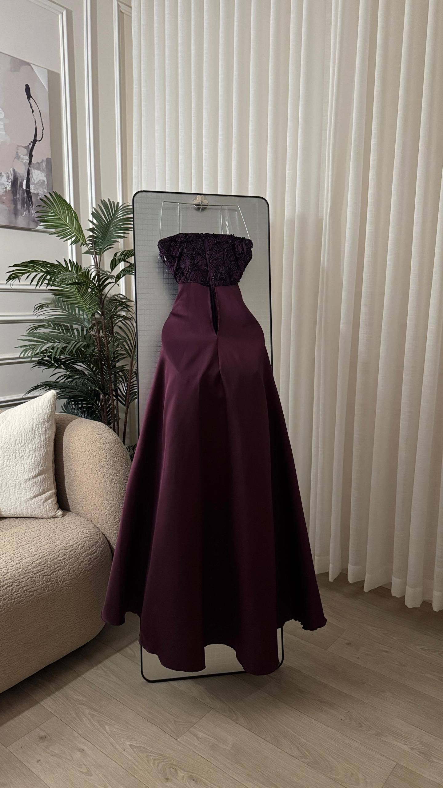 KN Luxurious Evening Dress with Embroidered Corset Design and Satin Skirt