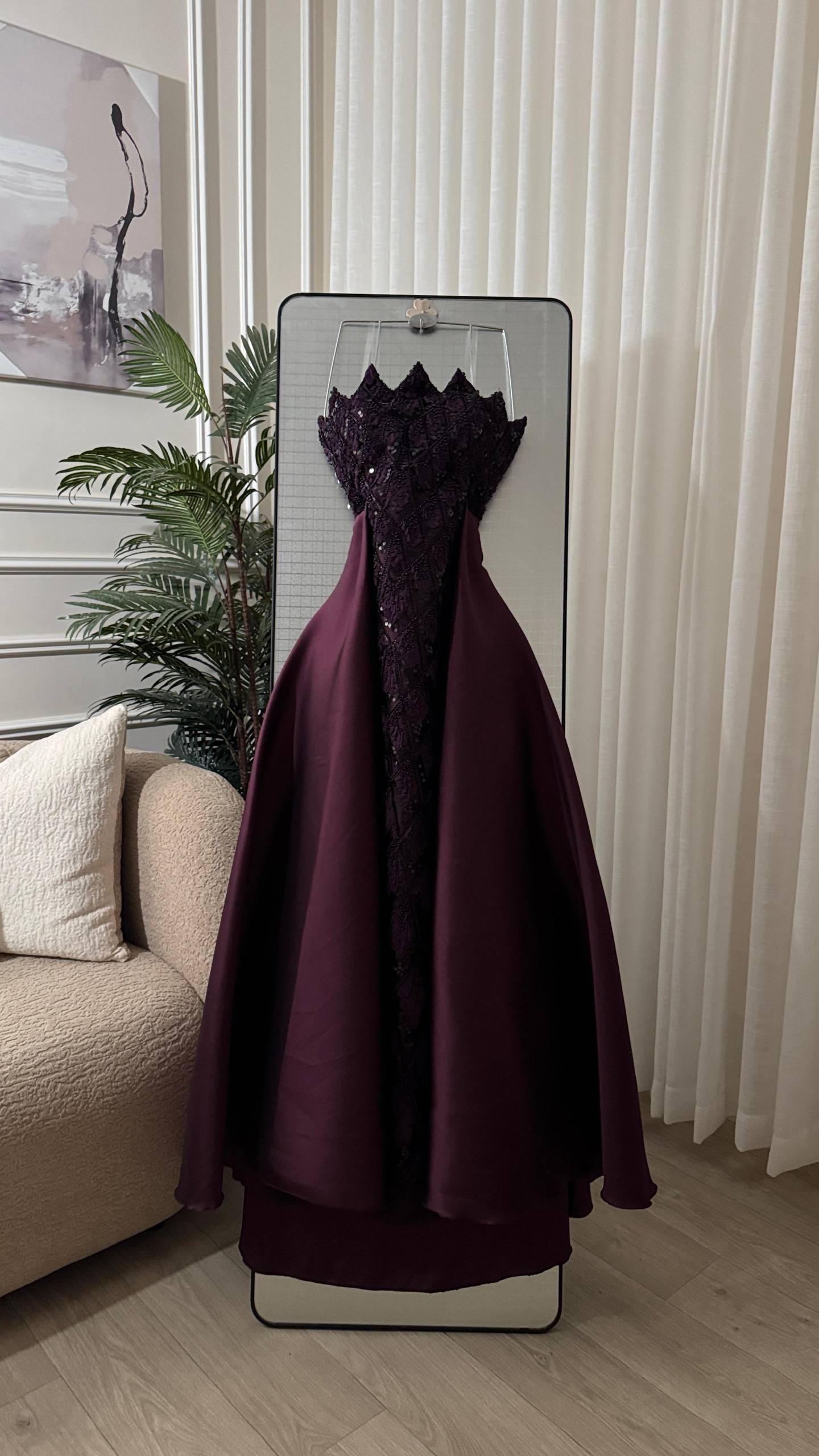 KN Luxurious Evening Dress with Embroidered Corset Design and Satin Skirt
