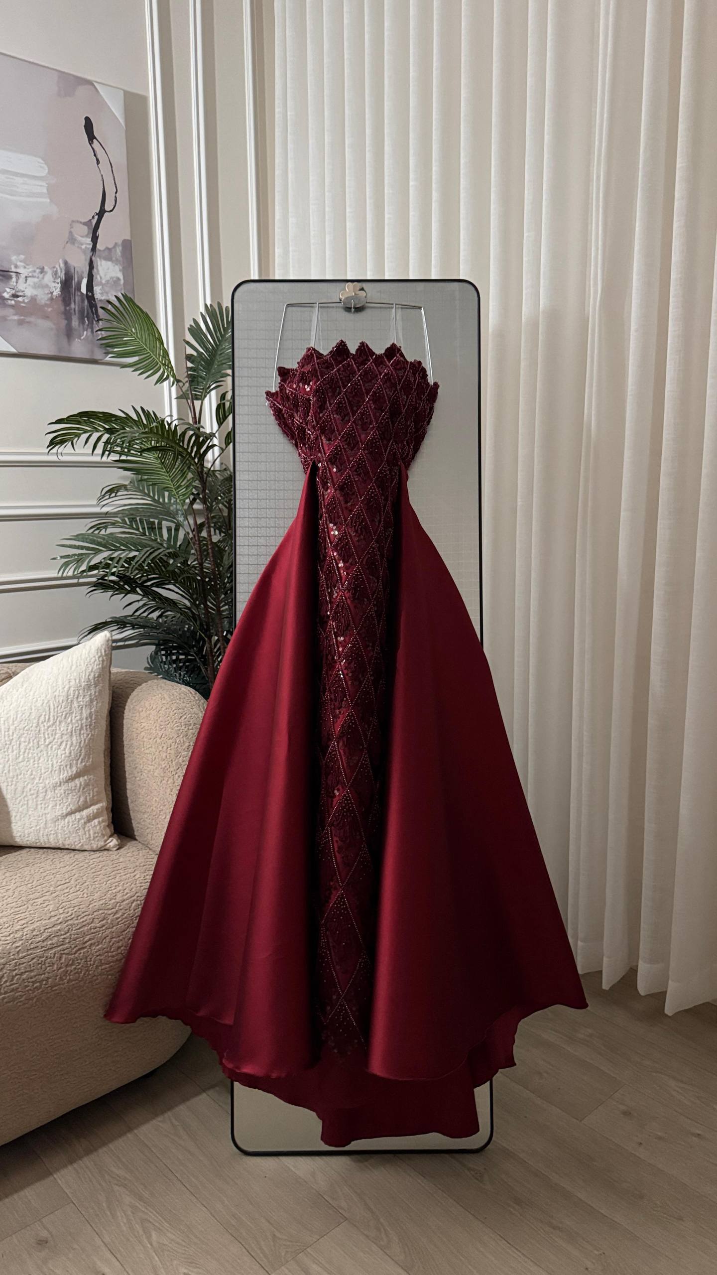 KN Luxurious Evening Dress with Embroidered Corset Design and Satin Skirt