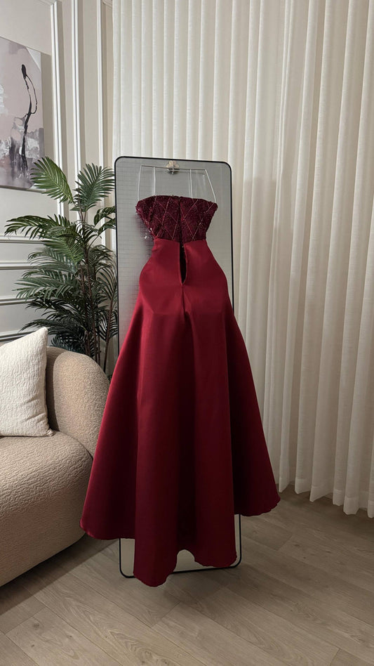 KN Luxurious Evening Gown with Embroidered Corset and Satin Skirt