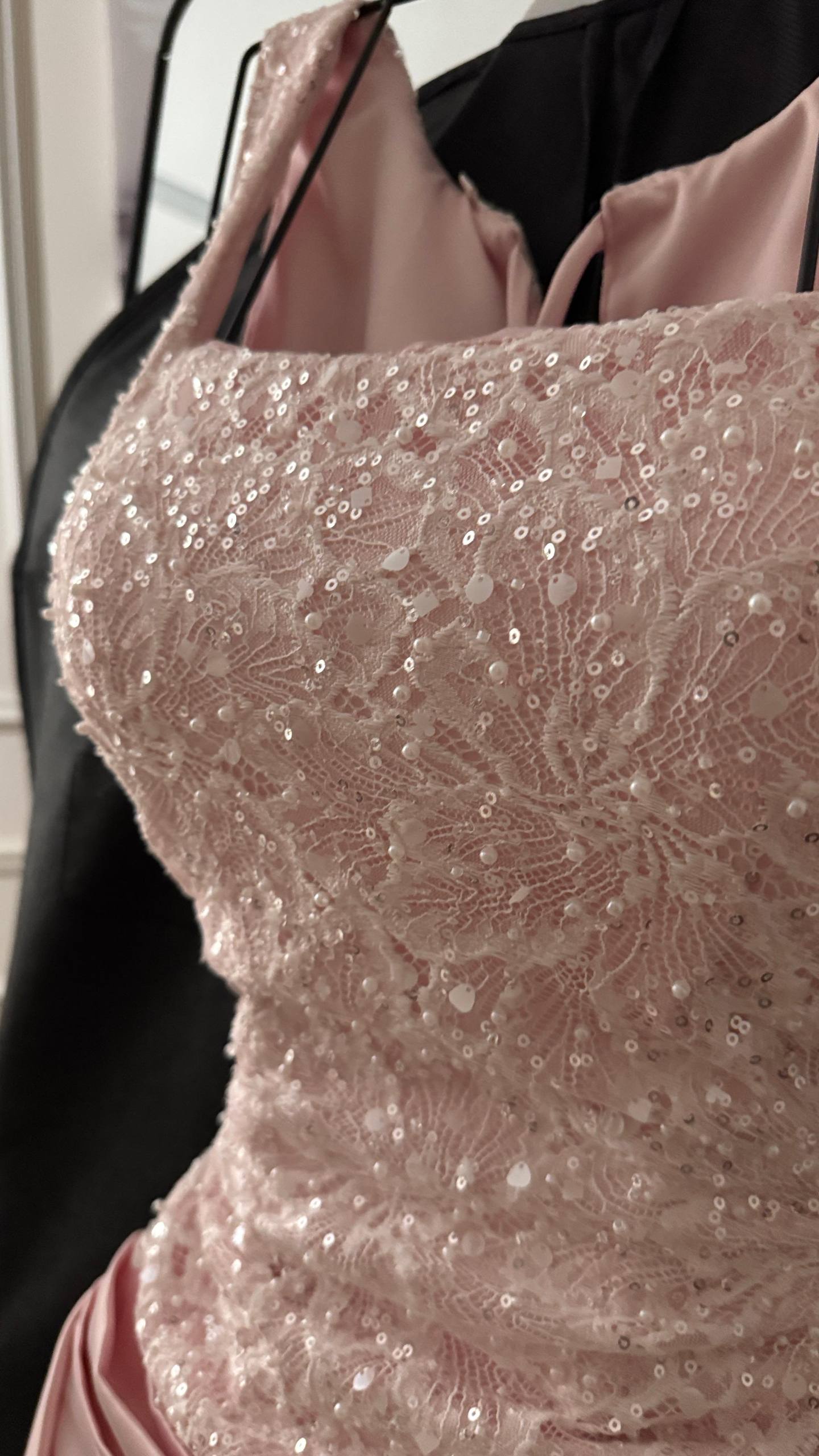 KN Elegant Pink Evening Dress with Refined Design, Upper Embroidery and Flowing Satin Skirt