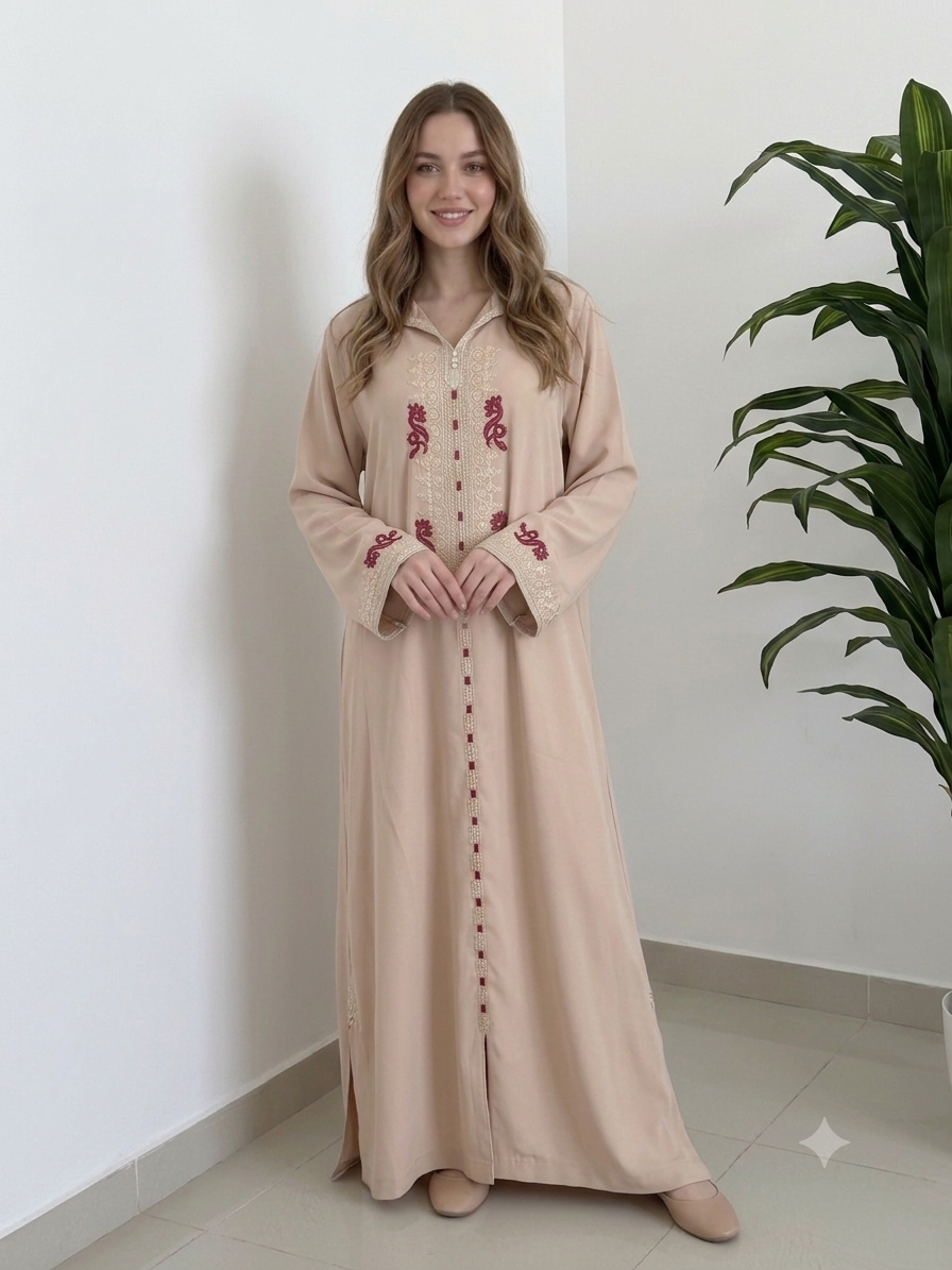 Moroccan Jalaba in Premium Crepe Fabric with Elegant Embroidery