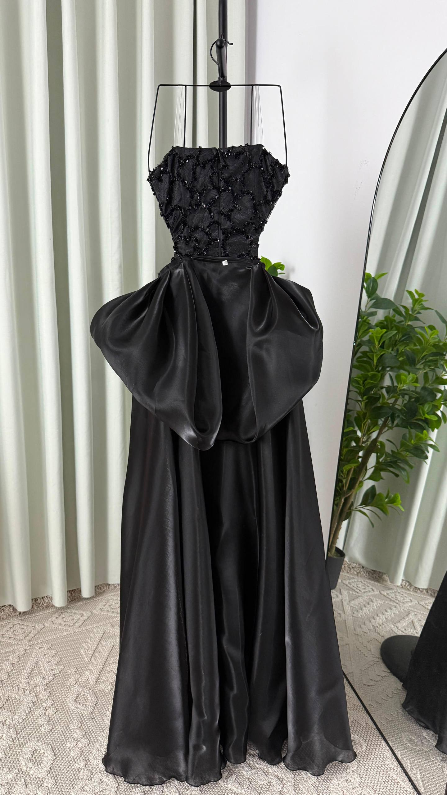 MNG Luxurious Crystal-Embellished Evening Dress in Champagne with Integrated Back Cape