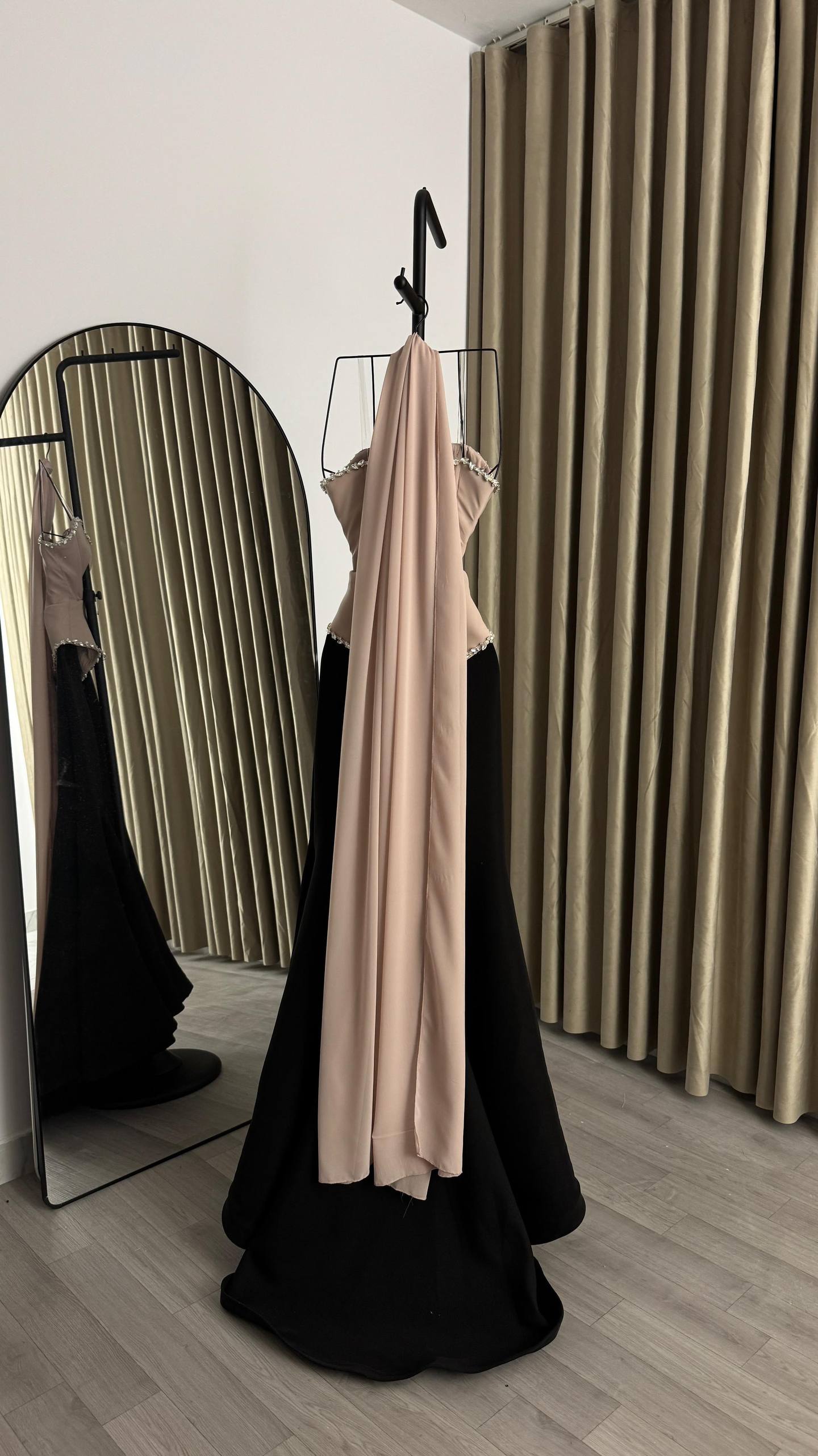MNG Evening Dress with Nude Barbie Corset Design Embellished with Zircon Crystals