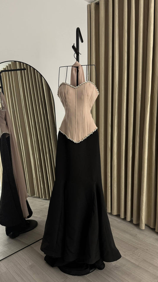 MNG Nude Barbie Corset Design Evening Dress Embroidered with Zircon