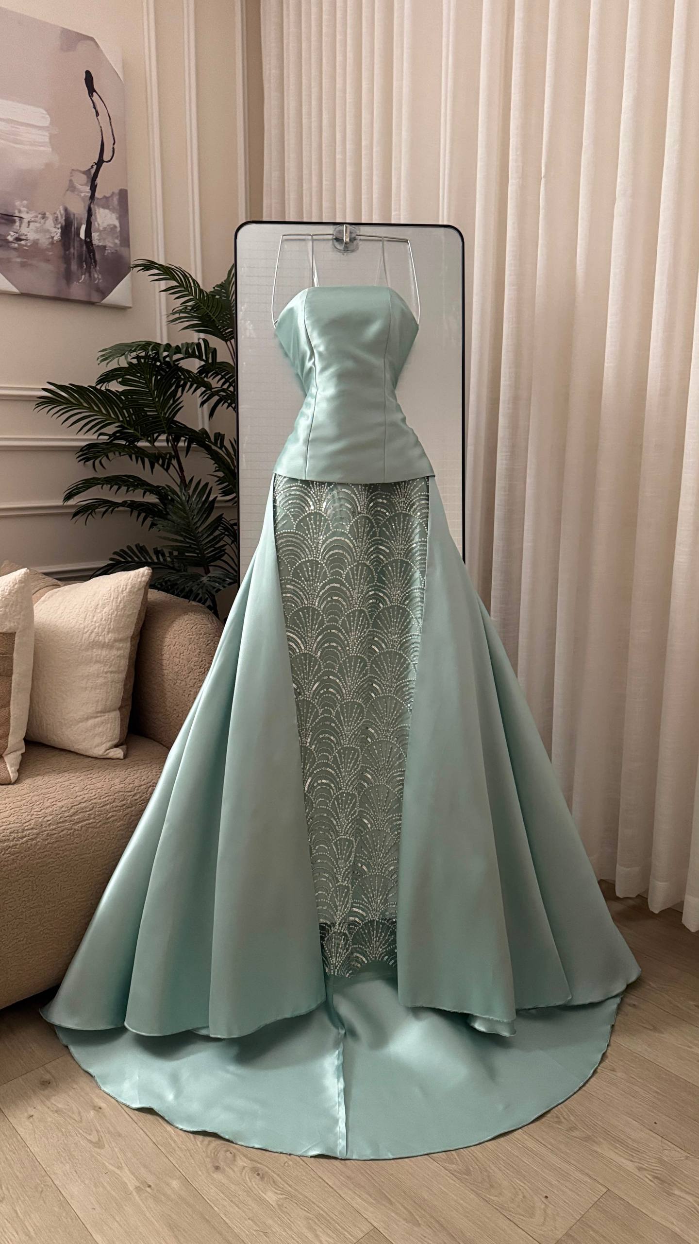 KN08 Luxurious Tiffany Blue Evening Dress in Mikado with Chic Detail