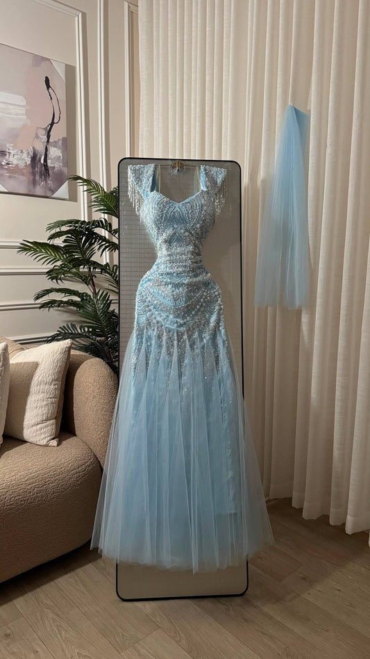 Elegant light blue evening dress kn06