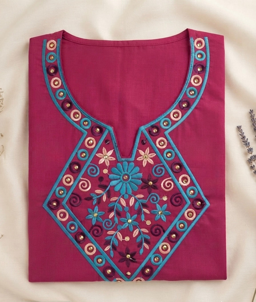 Soft Cotton Home Dress with Unique Embroidery